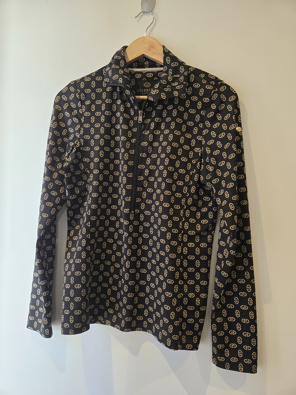 Goldbergh Black & Gold Logo Print Zip Pullover